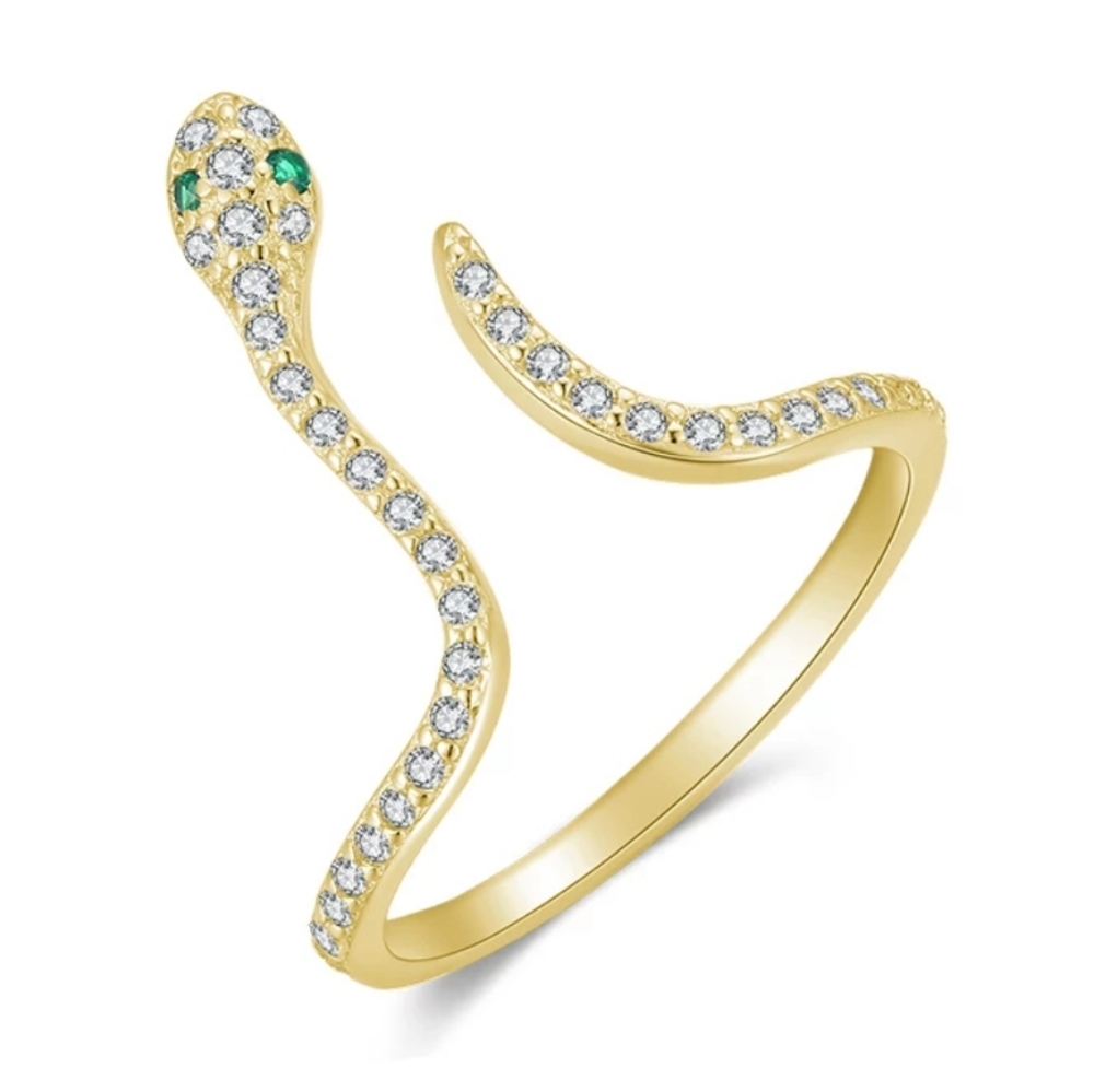 Snake Serpant Wrap 925 Sterling Silver Yellow Gold Green Zircon Resize